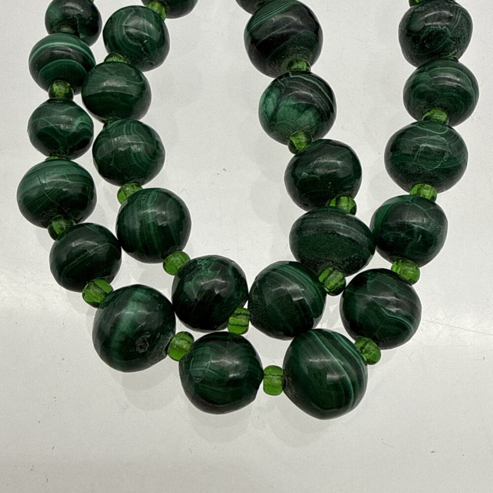 Vintage Graduated Malachite Bead Necklace Green Banded Stone 22" Estate 81.36 G - Picture 12 of 13